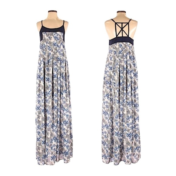 Lulus Floral Strappy Back Navy Flowy Maxi Dress Size S - Picture 1 of 9
